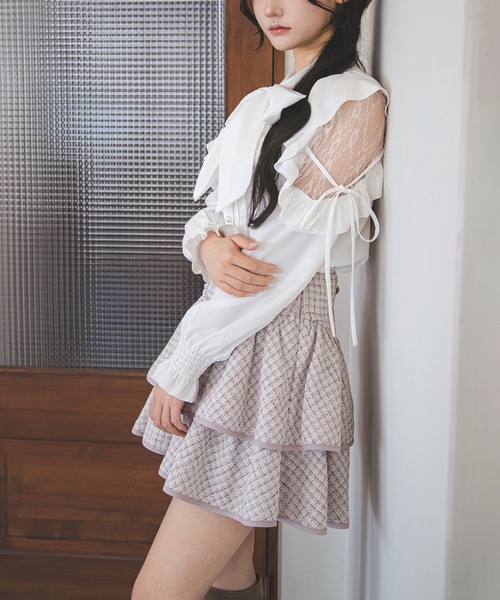 夢展望(ユメテンボウ)の「ショルダーレースフリルリボンボウタイブラウス【大きいサイズあり】(シャツ/ブラウス・レディース・ブルーグレー/ボルドー/ピンク/ホワイト/ブラック・MEDIUM/LARGE/3L)」の8枚目の写真