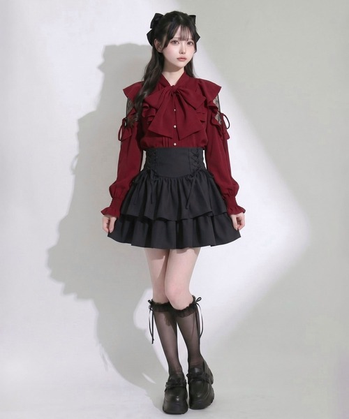 夢展望(ユメテンボウ)の「ショルダーレースフリルリボンボウタイブラウス【大きいサイズあり】(シャツ/ブラウス・レディース・ブルーグレー/ボルドー/ピンク/ホワイト/ブラック・MEDIUM/LARGE/3L)」の17枚目の写真