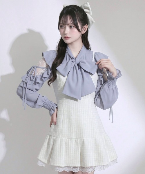 夢展望(ユメテンボウ)の「ショルダーレースフリルリボンボウタイブラウス【大きいサイズあり】(シャツ/ブラウス・レディース・ブルーグレー/ボルドー/ピンク/ホワイト/ブラック・MEDIUM/LARGE/3L)」の20枚目の写真