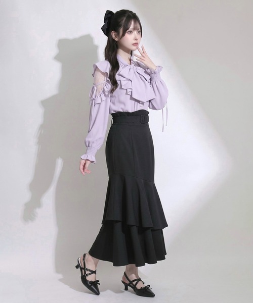 夢展望(ユメテンボウ)の「ショルダーレースフリルリボンボウタイブラウス【大きいサイズあり】(シャツ/ブラウス・レディース・ブルーグレー/ボルドー/ピンク/ホワイト/ブラック・MEDIUM/LARGE/3L)」の21枚目の写真