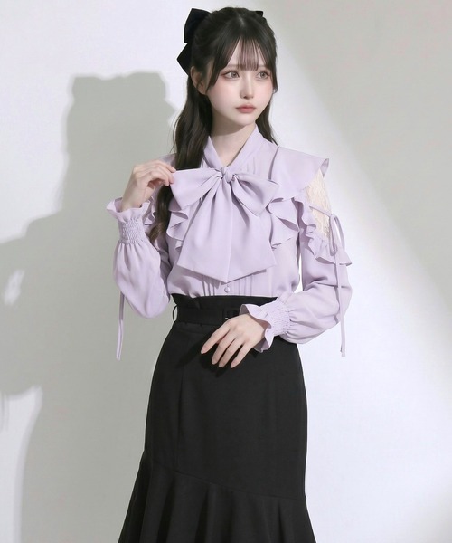 夢展望(ユメテンボウ)の「ショルダーレースフリルリボンボウタイブラウス【大きいサイズあり】(シャツ/ブラウス・レディース・ブルーグレー/ボルドー/ピンク/ホワイト/ブラック・MEDIUM/LARGE/3L)」の22枚目の写真