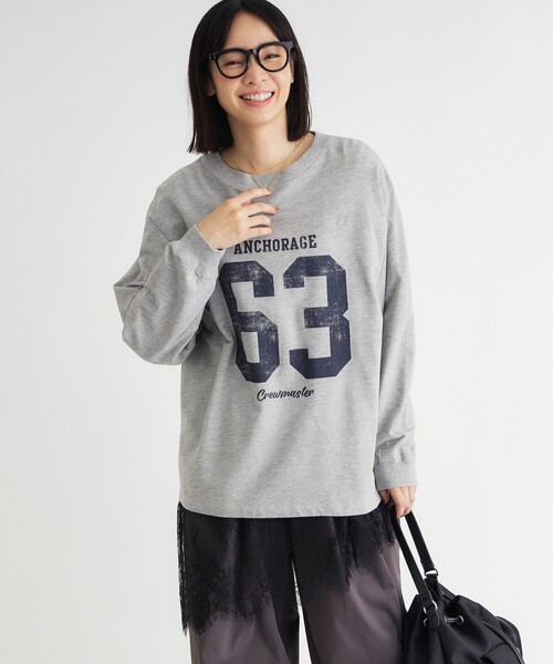 HONEYSUCKLE ROSE(ハニーサックルローズ)の「《店舗人気アイテム/体型カバー》ナンバリングTシャツ(Tシャツ/カットソー・レディース・グレー/グリーン/グレー系その他・05/04)」の1枚目の写真