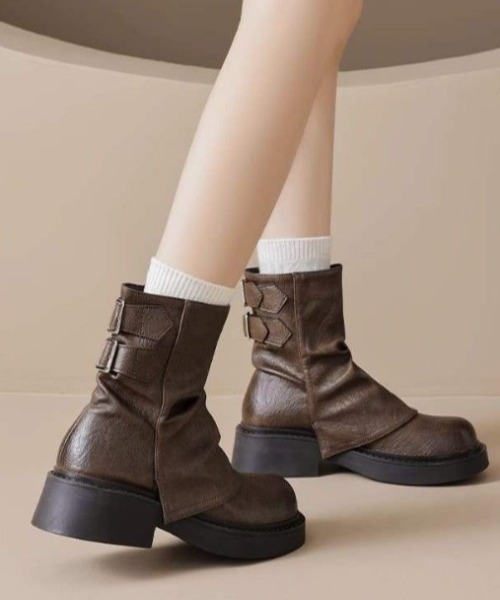 mebole(メボレ)の「back belt flat boots(ブーツ・レディース・ブラック/ブラウン・MEDIUM/SMALL/LARGE)」の1枚目の写真
