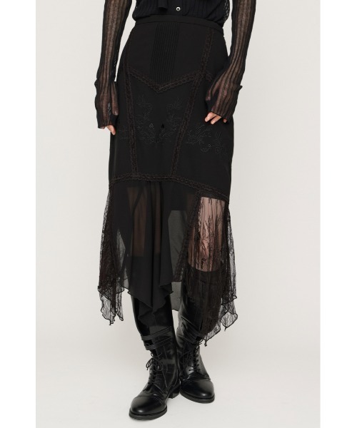 SLY(スライ)の「LACE DOCKED SHEER HEM SK レースドックトシアーヘムスカート 秋服(スカート・レディース・ブラック/ベージュ・1/2)」の1枚目の写真