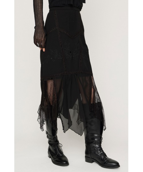 SLY(スライ)の「LACE DOCKED SHEER HEM SK レースドックトシアーヘムスカート 秋服(スカート・レディース・ブラック/ベージュ・1/2)」の6枚目の写真