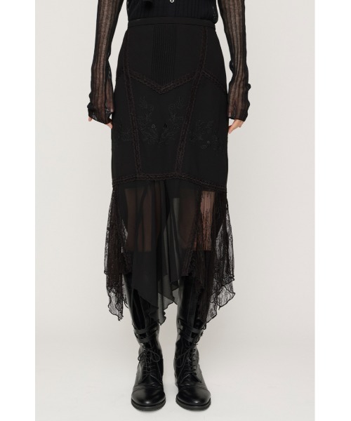 SLY(スライ)の「LACE DOCKED SHEER HEM SK レースドックトシアーヘムスカート 秋服(スカート・レディース・ブラック/ベージュ・1/2)」の8枚目の写真