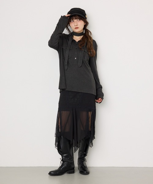 SLY(スライ)の「LACE DOCKED SHEER HEM SK レースドックトシアーヘムスカート 秋服(スカート・レディース・ブラック/ベージュ・1/2)」の3枚目の写真