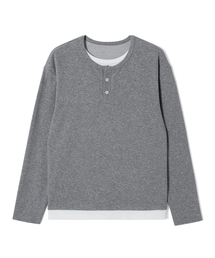 メンズ ダブルヘンリーネック Tシャツ (GREY) (HC8LT06)