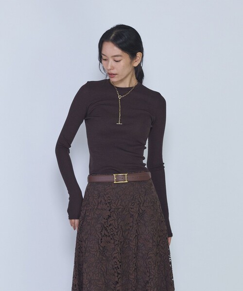 1er Arrondissement(プルミエアロンディスモン)の「ウールチューブラークルーネックトップス(Tシャツ/カットソー・レディース・ブラウン/オフホワイト/ブラック・FREE)」の3枚目の写真