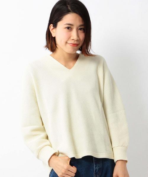 Another Edition（アナザーエディション）の「Vネック変形ワッフルプルオーバー2/AEBC V/Nヘンケイ ワッフルPOⅡ◆（Tシャツ/カットソー・レディース・ターコイズブルー/オフホワイト/レッド・FREE）」の2枚目の写真