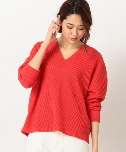 Another Edition（アナザーエディション）の「Vネック変形ワッフルプルオーバー2/AEBC V/Nヘンケイ ワッフルPOⅡ◆（Tシャツ/カットソー・レディース・ターコイズブルー/オフホワイト/レッド・FREE）」の13枚目の写真