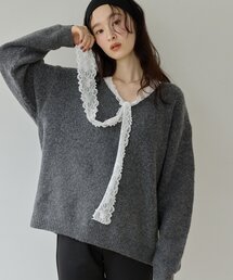 【Noka】レースタイVネックニット《WEB限定》