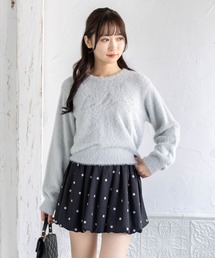 clear | ロゴ刺繍フェザーニットトップス［骨格ウェーブ／ガーリー／フェミニン］(ニット/セーター)