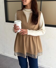 Chez toi（シェトワ）の「【ON/OFF着れる】ニット×ペプラムベスト（ニット/セーター）」