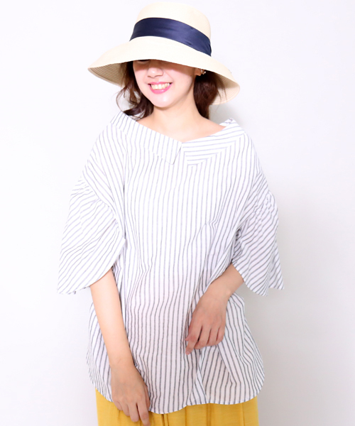 MARLENE JOBERT（マルレーヌ　ジョベル）の「2wayストライプブラウス（シャツ/ブラウス・レディース・ブルー/グレー・L/M）」の3枚目の写真