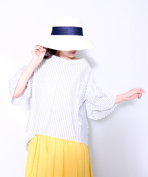 MARLENE JOBERT（マルレーヌ　ジョベル）の「2wayストライプブラウス（シャツ/ブラウス・レディース・ブルー/グレー・L/M）」の4枚目の写真