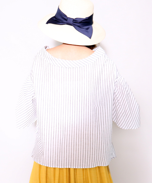 MARLENE JOBERT（マルレーヌ　ジョベル）の「2wayストライプブラウス（シャツ/ブラウス・レディース・ブルー/グレー・L/M）」の11枚目の写真