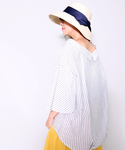 MARLENE JOBERT（マルレーヌ　ジョベル）の「2wayストライプブラウス（シャツ/ブラウス・レディース・ブルー/グレー・L/M）」の12枚目の写真