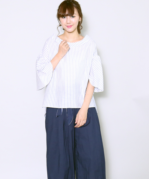 MARLENE JOBERT（マルレーヌ　ジョベル）の「2wayストライプブラウス（シャツ/ブラウス・レディース・ブルー/グレー・L/M）」の13枚目の写真