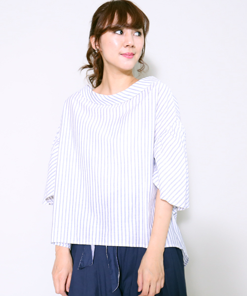 MARLENE JOBERT（マルレーヌ　ジョベル）の「2wayストライプブラウス（シャツ/ブラウス・レディース・ブルー/グレー・L/M）」の14枚目の写真