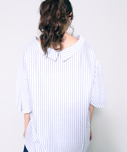 MARLENE JOBERT（マルレーヌ　ジョベル）の「2wayストライプブラウス（シャツ/ブラウス・レディース・ブルー/グレー・L/M）」の15枚目の写真