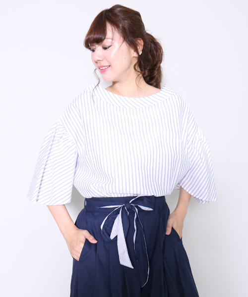 MARLENE JOBERT（マルレーヌ　ジョベル）の「2wayストライプブラウス（シャツ/ブラウス・レディース・ブルー/グレー・L/M）」の7枚目の写真