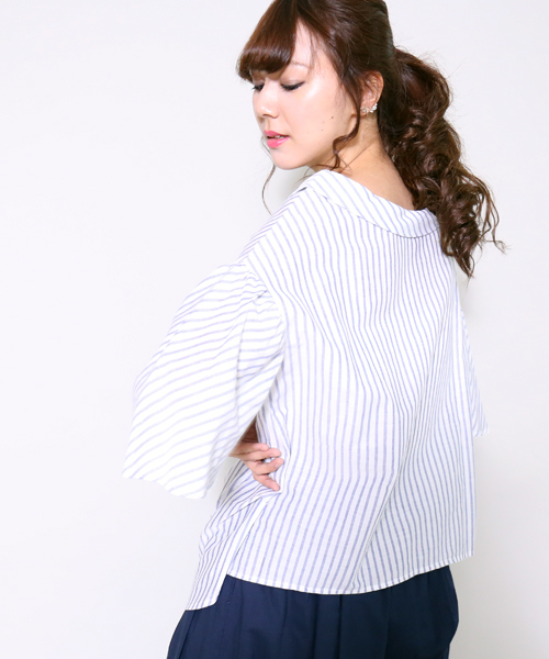 MARLENE JOBERT（マルレーヌ　ジョベル）の「2wayストライプブラウス（シャツ/ブラウス・レディース・ブルー/グレー・L/M）」の8枚目の写真