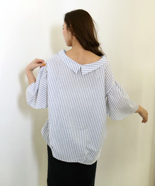 MARLENE JOBERT（マルレーヌ　ジョベル）の「2wayストライプブラウス（シャツ/ブラウス・レディース・ブルー/グレー・L/M）」の22枚目の写真