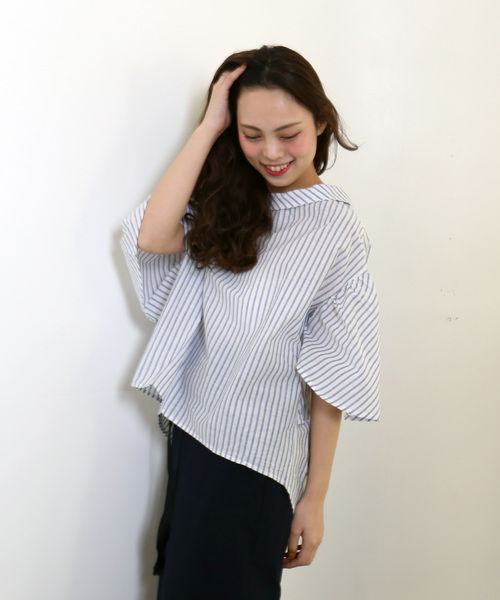 MARLENE JOBERT（マルレーヌ　ジョベル）の「2wayストライプブラウス（シャツ/ブラウス・レディース・ブルー/グレー・L/M）」の21枚目の写真