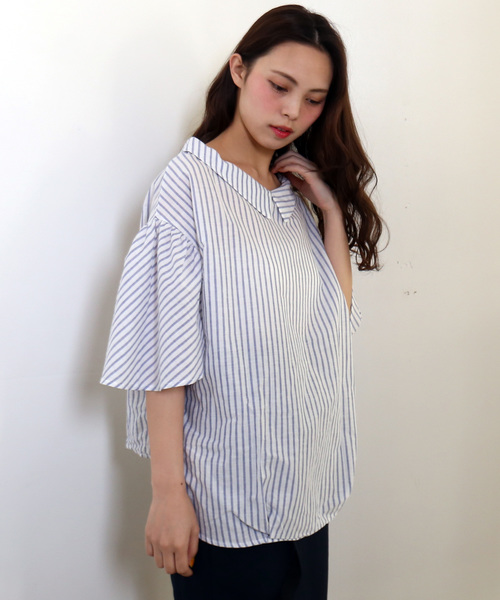 MARLENE JOBERT（マルレーヌ　ジョベル）の「2wayストライプブラウス（シャツ/ブラウス・レディース・ブルー/グレー・L/M）」の19枚目の写真