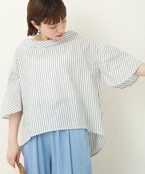 MARLENE JOBERT（マルレーヌ　ジョベル）の「2wayストライプブラウス（シャツ/ブラウス・レディース・ブルー/グレー・L/M）」の2枚目の写真