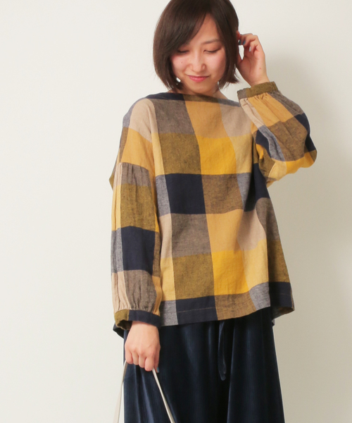 LBC（エルビーシー）の「コットンリネン起毛ブロックチェックブラウス（シャツ/ブラウス・レディース・イエロー/ブラック/レッド・MEDIUM/LARGE）」の3枚目の写真