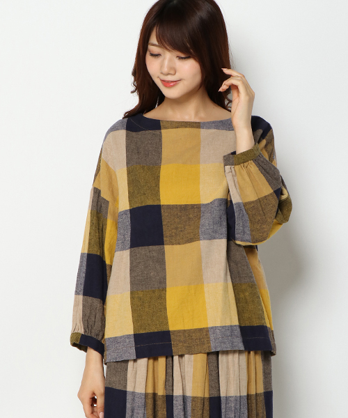 LBC（エルビーシー）の「コットンリネン起毛ブロックチェックブラウス（シャツ/ブラウス・レディース・イエロー/ブラック/レッド・MEDIUM/LARGE）」の7枚目の写真