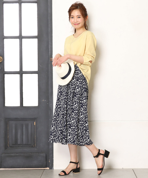 un dix cors（アンディコール）の「単色花柄ギャザースカート（スカート・レディース・ネイビー/オフホワイト・ﾌﾘ-）」の7枚目の写真