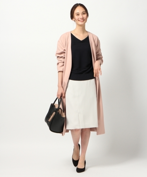 GLOBAL WORK（グローバルワーク）の「【DRESS】Wクロスノーカラーコート/778918（ノーカラージャケット・レディース・ベージュ/ライトピンク・LARGE/MEDIUM）」の3枚目の写真