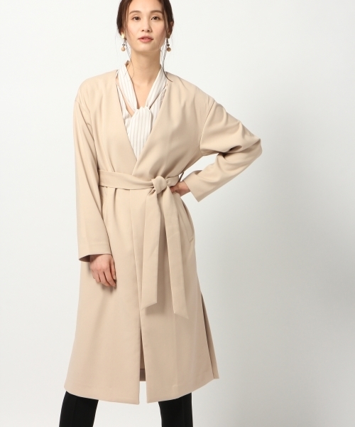 GLOBAL WORK（グローバルワーク）の「【DRESS】Wクロスノーカラーコート/778918（ノーカラージャケット・レディース・ベージュ/ライトピンク・LARGE/MEDIUM）」の5枚目の写真