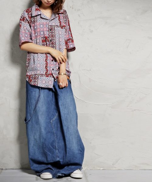 antiqua（アンティカ）の「レトロ柄シャツ（シャツ/ブラウス・レディース・レッド系その他・M/L/XL）」の3枚目の写真