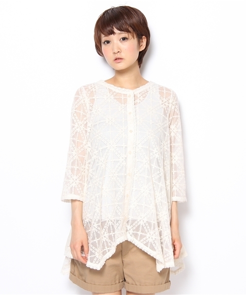 mystic（ミスティック）の「【mystic】 エンブロイダリーチュールガウン（シャツ/ブラウス・レディース・アイボリー/ベージュ/ミント・ﾌﾘ-）」の9枚目の写真