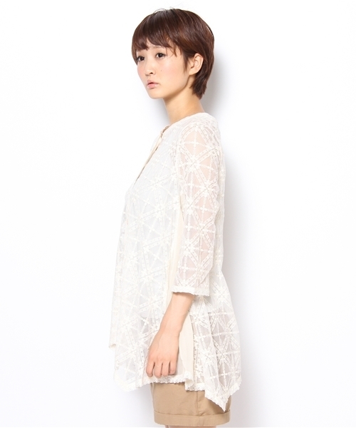 mystic（ミスティック）の「【mystic】 エンブロイダリーチュールガウン（シャツ/ブラウス・レディース・アイボリー/ベージュ/ミント・ﾌﾘ-）」の4枚目の写真