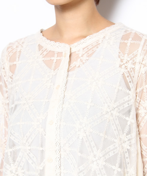 mystic（ミスティック）の「【mystic】 エンブロイダリーチュールガウン（シャツ/ブラウス・レディース・アイボリー/ベージュ/ミント・ﾌﾘ-）」の7枚目の写真