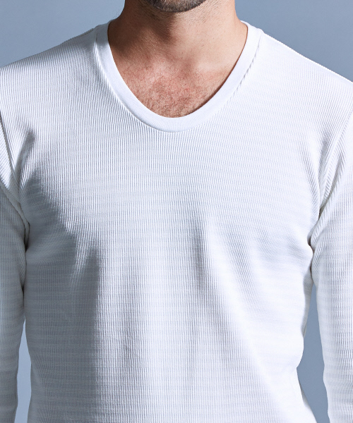 5351 POUR LES HOMMES(ゴーサンゴーイチプールオム)の「ベアハニカムUネックカットソー(Tシャツ/カットソー・メンズ・ホワイト/ホワイト系その他/ブラック・44/46/48/50)」の7枚目の写真