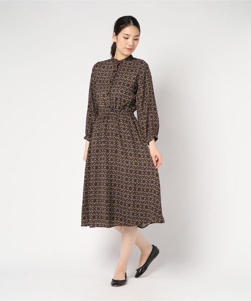 Juglans ユグランス の 小紋柄マオカラー 長袖ワンピース ワンピース Wear