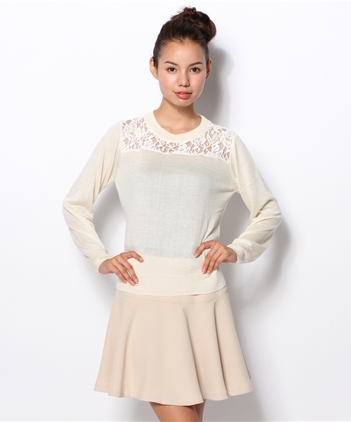 Chico（チコ）の「レース切替ニットPO（ニット/セーター・レディース・ホワイト/ライトブルー/ピンク/ブラック・FREE）」の9枚目の写真