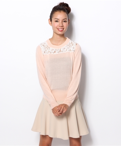 Chico（チコ）の「レース切替ニットPO（ニット/セーター・レディース・ホワイト/ライトブルー/ピンク/ブラック・FREE）」の4枚目の写真