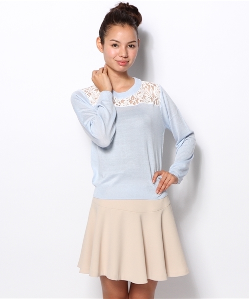 Chico（チコ）の「レース切替ニットPO（ニット/セーター・レディース・ホワイト/ライトブルー/ピンク/ブラック・FREE）」の3枚目の写真