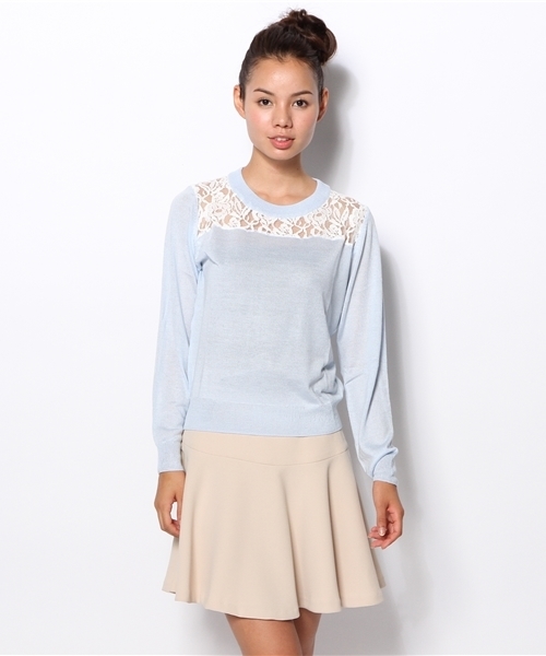 Chico（チコ）の「レース切替ニットPO（ニット/セーター・レディース・ホワイト/ライトブルー/ピンク/ブラック・FREE）」の5枚目の写真