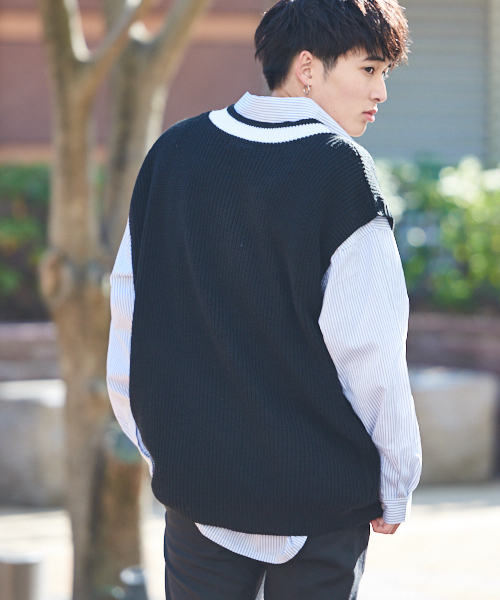 kutir（クティール）の「Vネックチルデンニットベスト（Tシャツ/カットソー・メンズ・ブラック/ベージュ・MEDIUM/LARGE）」の7枚目の写真