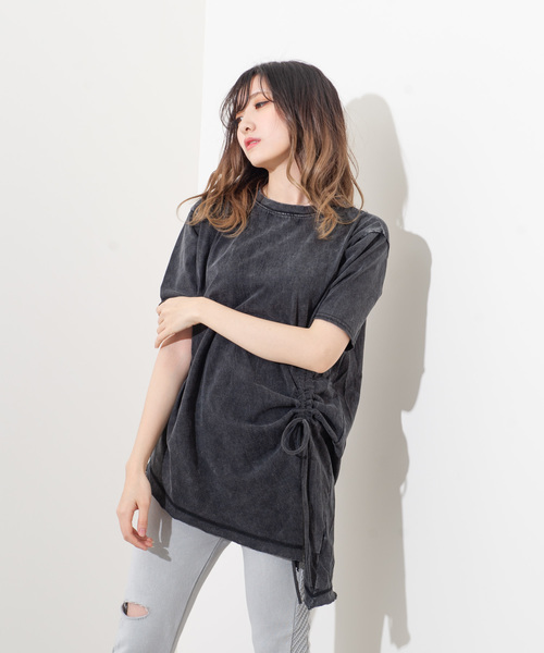 ROGER AND RAW(ロジャーアンドロウ)の「Roger&Raw / アシメシャーリングピグメントT(Tシャツ/カットソー・レディース・ホワイト/ライトグレー/ライトブルー/ベージュ/オフホワイト・M)」の1枚目の写真