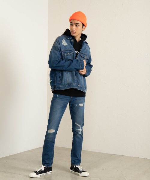 WEGO（ウィゴー）の「WEGO/【セットアップ対応商品】ダメージビッグシルエットデニムジャケット（デニムジャケット・メンズ・インディゴブルー/ライトインディゴブルー・MEDIUM/LARGE）」の14枚目の写真