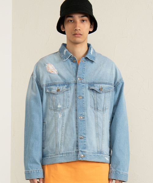 WEGO（ウィゴー）の「WEGO/【セットアップ対応商品】ダメージビッグシルエットデニムジャケット（デニムジャケット・メンズ・インディゴブルー/ライトインディゴブルー・MEDIUM/LARGE）」の13枚目の写真